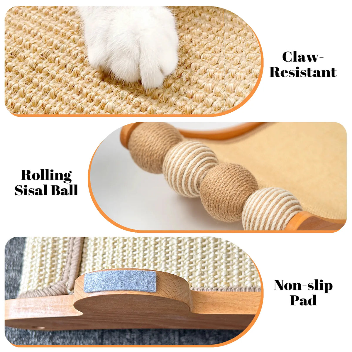 Sisal Cat Scratching Bed, Nartural Sisal Wear-Resisitant Cat Scratcher, Cat Paw Pad for Large Cats, Cat Scratching Board Protects Cat from Scratching, Wooden Cat Home Furniture