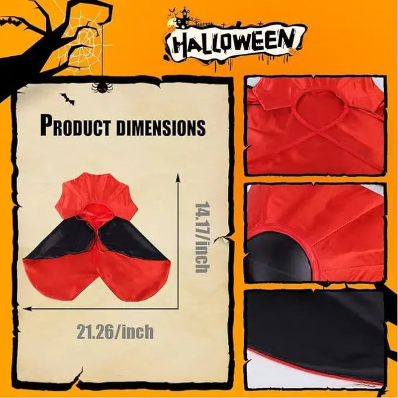 Halloween Pet Vampire Cape Costume, Reversible Spooky Dracula Cloak with Stand Collar for Cats & Dogs, Adjustable Party Cosplay Apparel