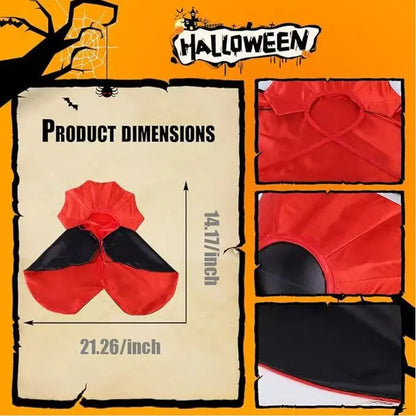 Halloween Pet Vampire Cape Costume, Reversible Spooky Dracula Cloak with Stand Collar for Cats & Dogs, Adjustable Party Cosplay Apparel