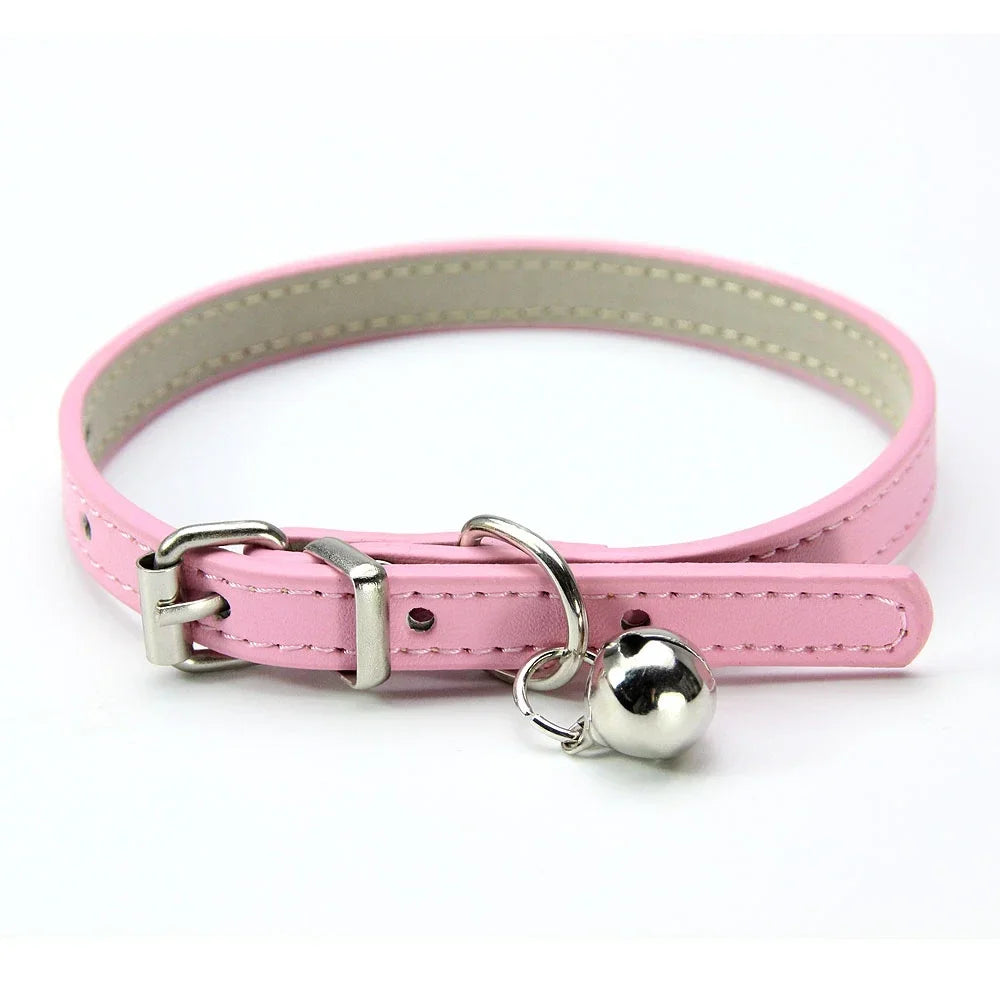 Elegant Leather Cat Collar with Bell - Safety Necklace for Small Dogs, Kittens, and Chihuahuas - Pet Accessories