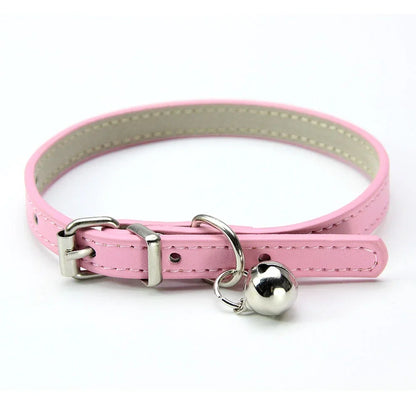 Elegant Leather Cat Collar with Bell - Safety Necklace for Small Dogs, Kittens, and Chihuahuas - Pet Accessories