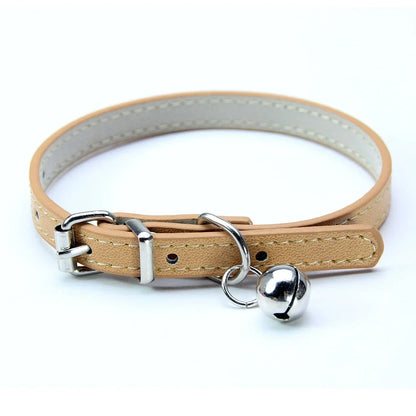 Elegant Leather Cat Collar with Bell - Safety Necklace for Small Dogs, Kittens, and Chihuahuas - Pet Accessories