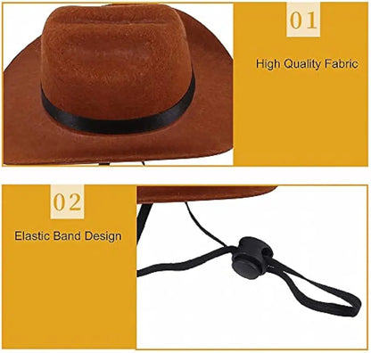 Western Cowboy 2-Piece Costume Set for Small Pets - Adjustable Hat with Chin Strap and Bandana for Puppy Cosplay, Parties, and Everyday Wear