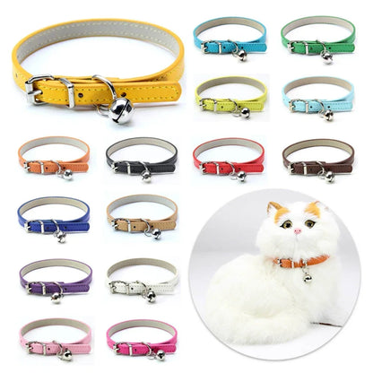Elegant Leather Cat Collar with Bell - Safety Necklace for Small Dogs, Kittens, and Chihuahuas - Pet Accessories