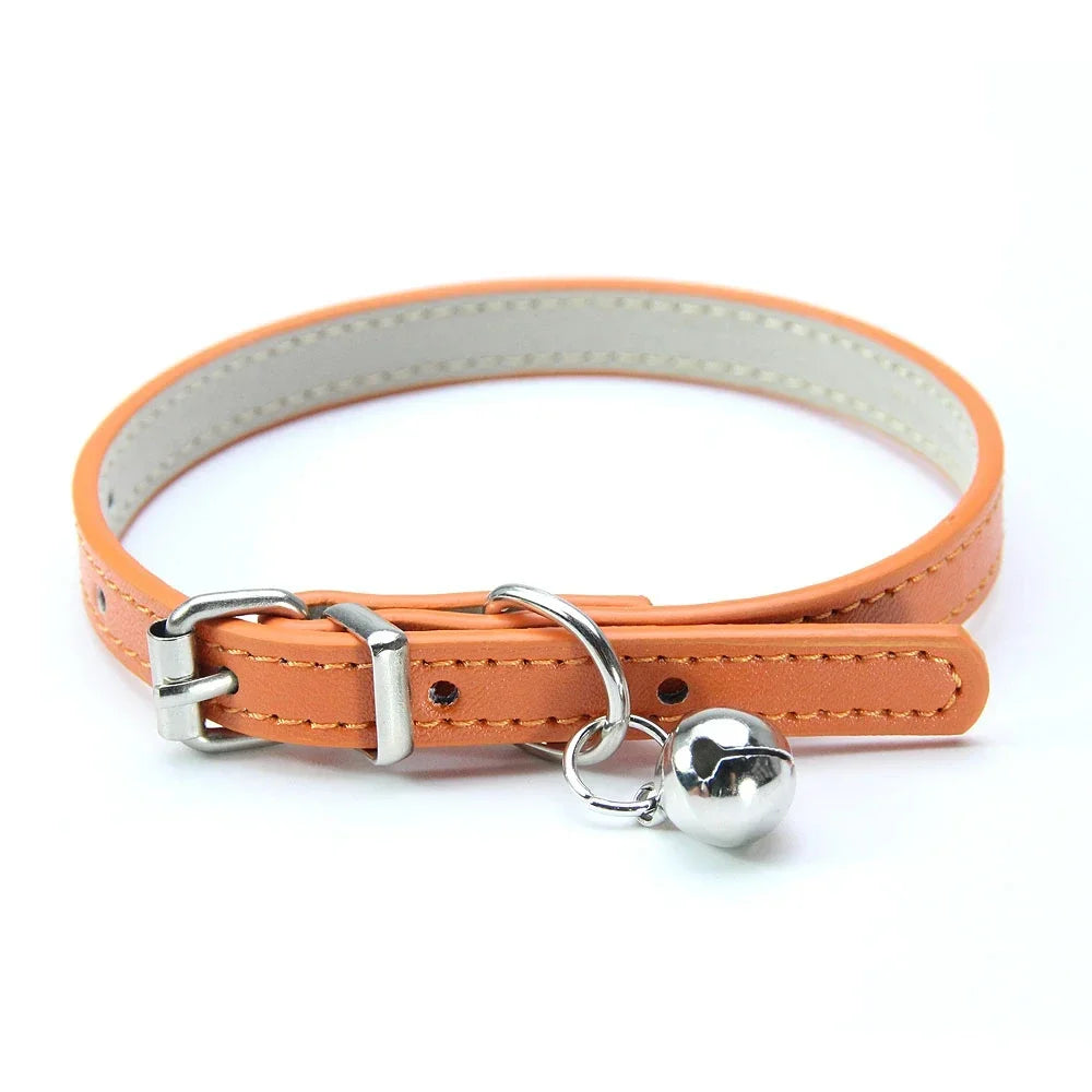 Elegant Leather Cat Collar with Bell - Safety Necklace for Small Dogs, Kittens, and Chihuahuas - Pet Accessories