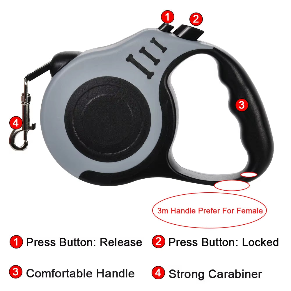 3M Automatic Retractable Dog Leash - Durable Nylon Lead for Small, Medium, and Large Dogs and Cats - Yorkshire Pet Supplies