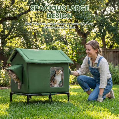 Outdoor Weatherproof Cat Shelter - Insulated All-Season House for Stray Cats, Spacious Interior (17.7"L x 15.7"W x 21.6"H), Windproof Design for Yard and Porch