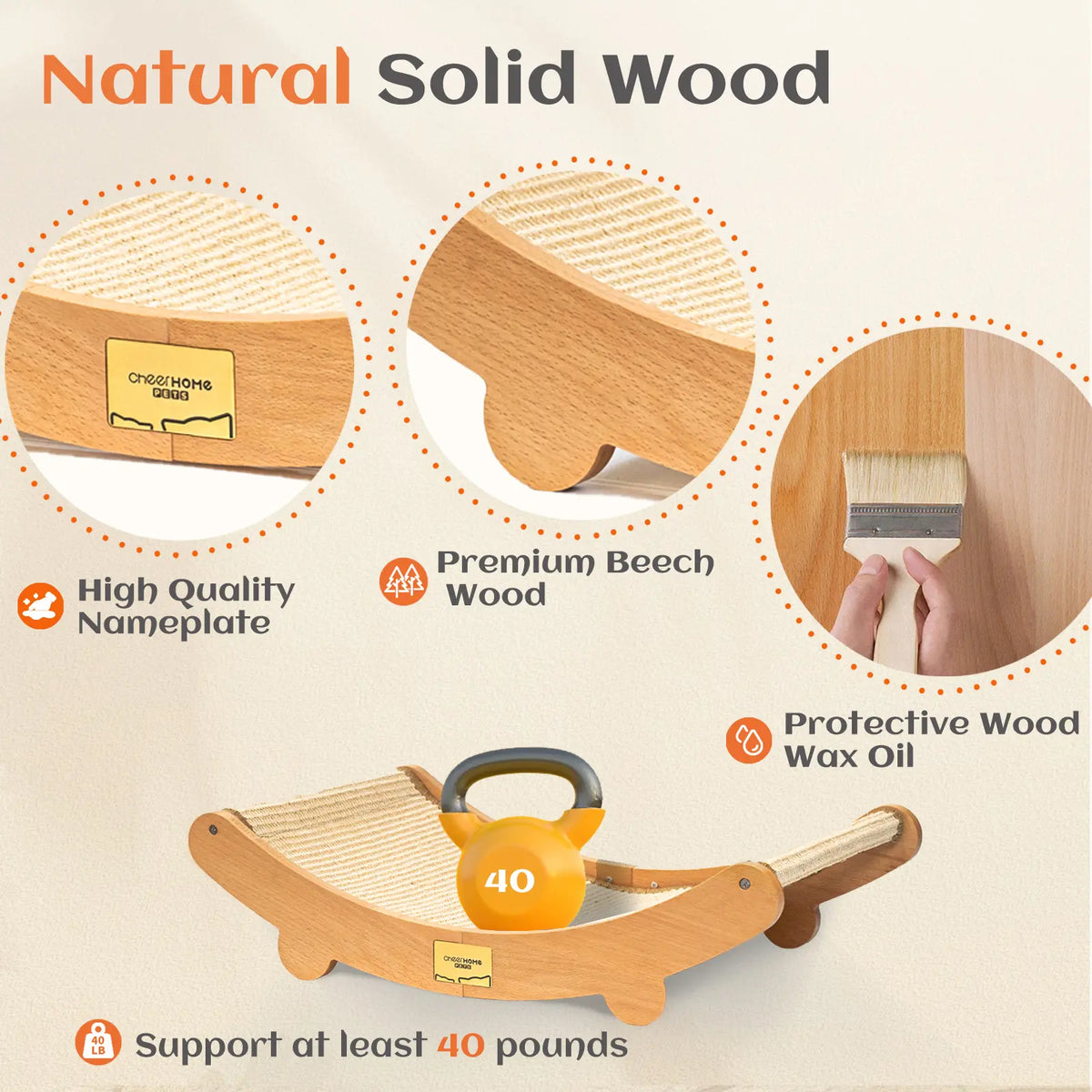 Sisal Cat Scratching Bed, Nartural Sisal Wear-Resisitant Cat Scratcher, Cat Paw Pad for Large Cats, Cat Scratching Board Protects Cat from Scratching, Wooden Cat Home Furniture