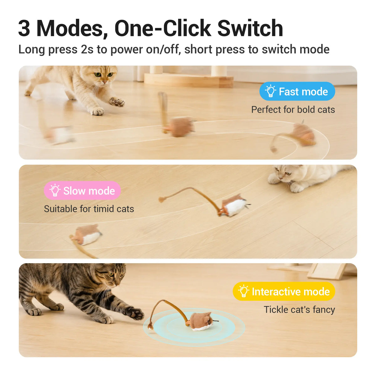 Potaroma Smart Rolling Plush Mouse Cat Toy - Automatic Motion-Activated Interactive Electric Toy, Rechargeable for Indoor Cats and Kittens