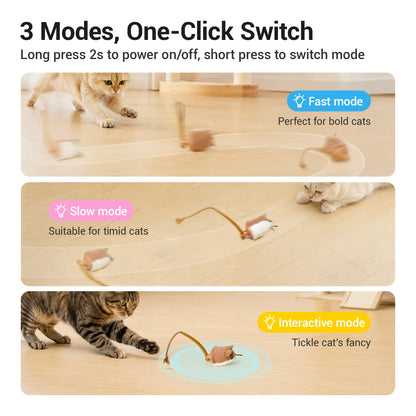 Potaroma Smart Rolling Plush Mouse Cat Toy - Automatic Motion-Activated Interactive Electric Toy, Rechargeable for Indoor Cats and Kittens