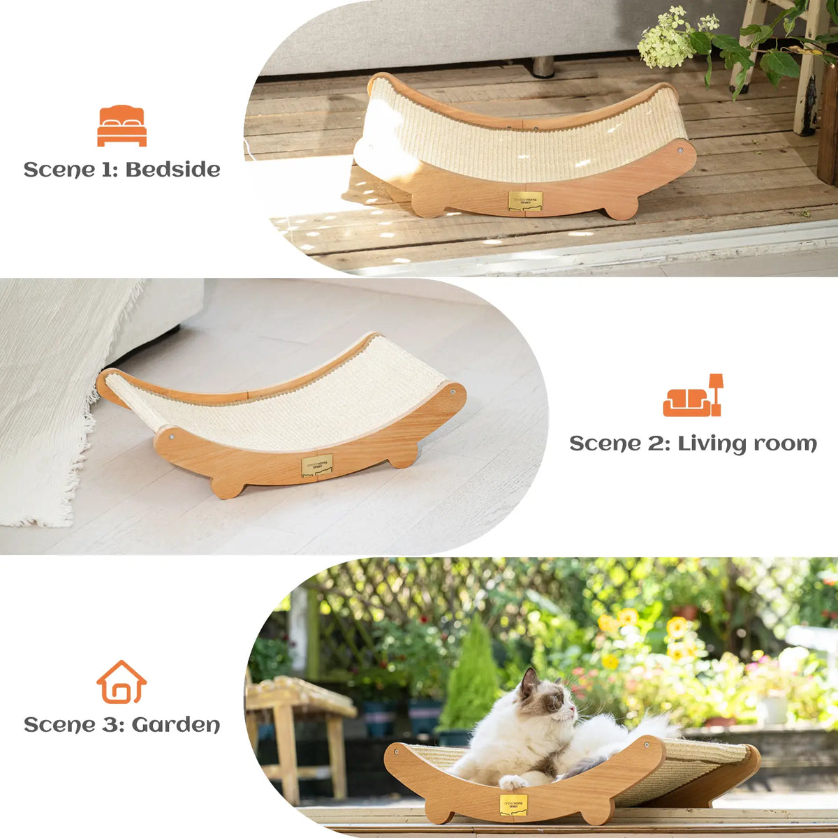 Sisal Cat Scratching Bed, Nartural Sisal Wear-Resisitant Cat Scratcher, Cat Paw Pad for Large Cats, Cat Scratching Board Protects Cat from Scratching, Wooden Cat Home Furniture