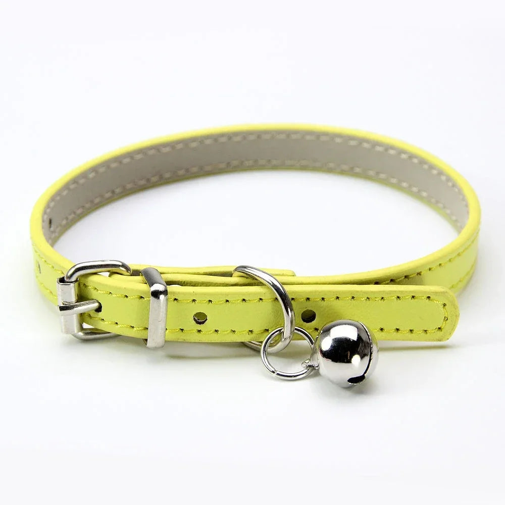 Elegant Leather Cat Collar with Bell - Safety Necklace for Small Dogs, Kittens, and Chihuahuas - Pet Accessories