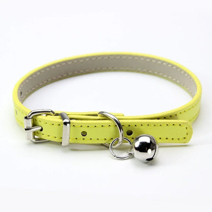 Elegant Leather Cat Collar with Bell - Safety Necklace for Small Dogs, Kittens, and Chihuahuas - Pet Accessories