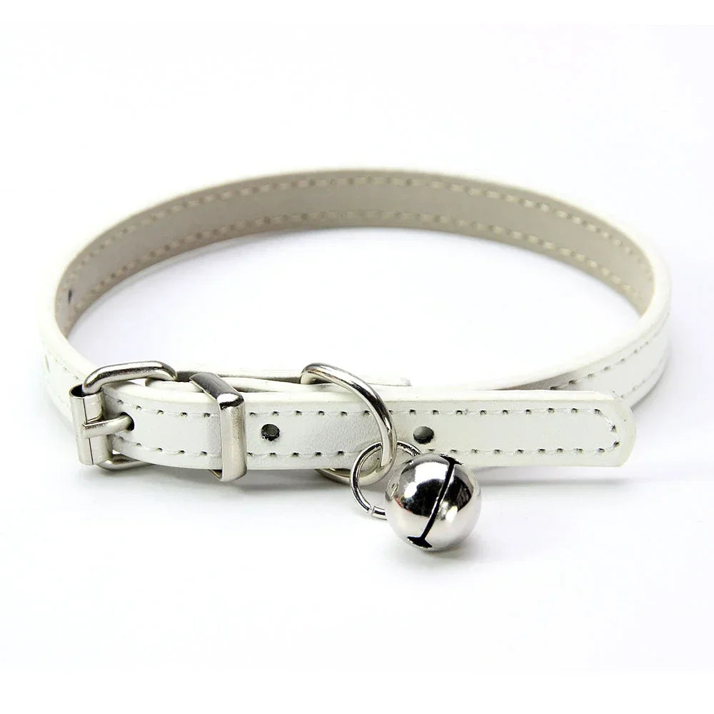 Elegant Leather Cat Collar with Bell - Safety Necklace for Small Dogs, Kittens, and Chihuahuas - Pet Accessories