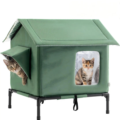 Outdoor Weatherproof Cat Shelter - Insulated All-Season House for Stray Cats, Spacious Interior (17.7"L x 15.7"W x 21.6"H), Windproof Design for Yard and Porch