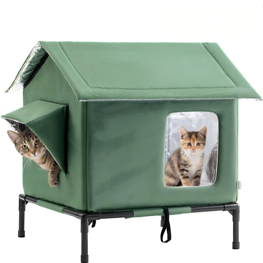 Outdoor Weatherproof Cat Shelter - Insulated All-Season House for Stray Cats, Spacious Interior (17.7"L x 15.7"W x 21.6"H), Windproof Design for Yard and Porch