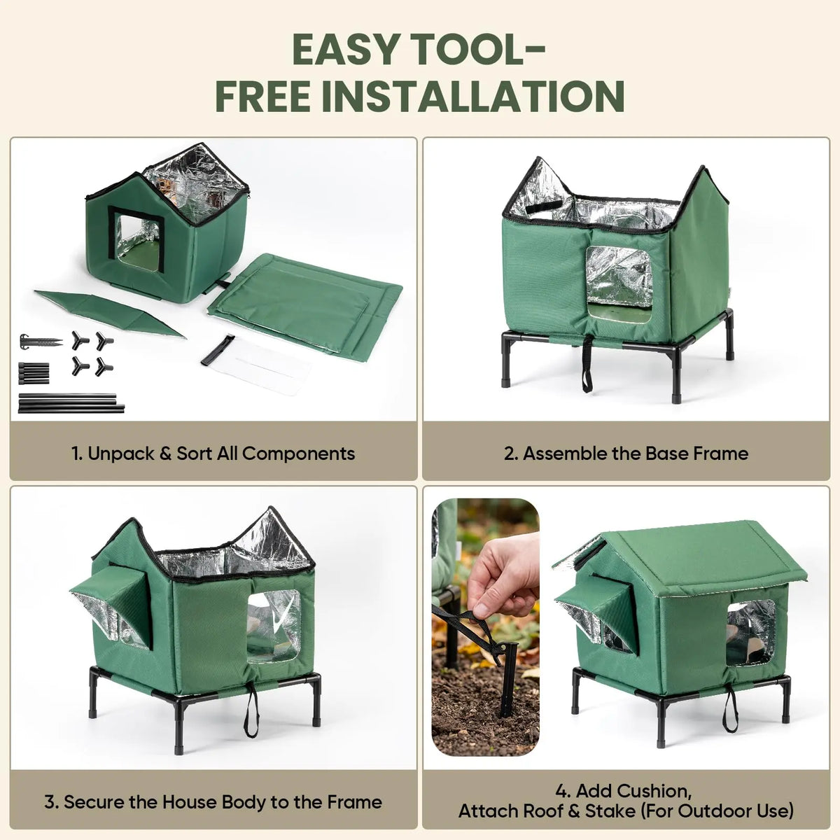 Outdoor Weatherproof Cat Shelter - Insulated All-Season House for Stray Cats, Spacious Interior (17.7"L x 15.7"W x 21.6"H), Windproof Design for Yard and Porch