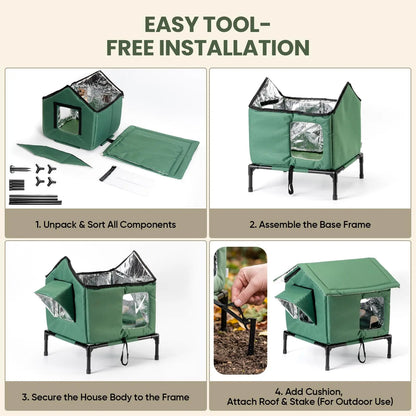 Outdoor Weatherproof Cat Shelter - Insulated All-Season House for Stray Cats, Spacious Interior (17.7"L x 15.7"W x 21.6"H), Windproof Design for Yard and Porch