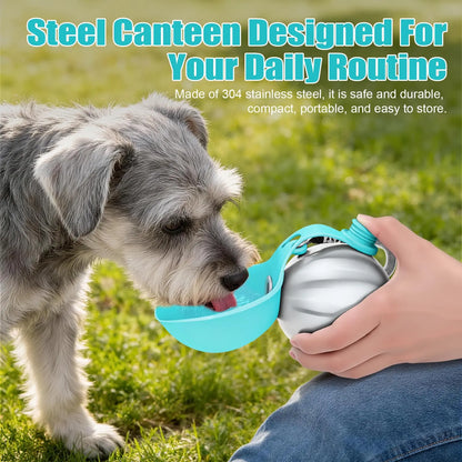 Lumikata 2-in-1 Portable Dog Water Bottle - 10oz Stainless Steel with Silicone Foldable Bowl, Leak-Proof Design for Small Dogs, Ideal for Walking and Feeding Supplies