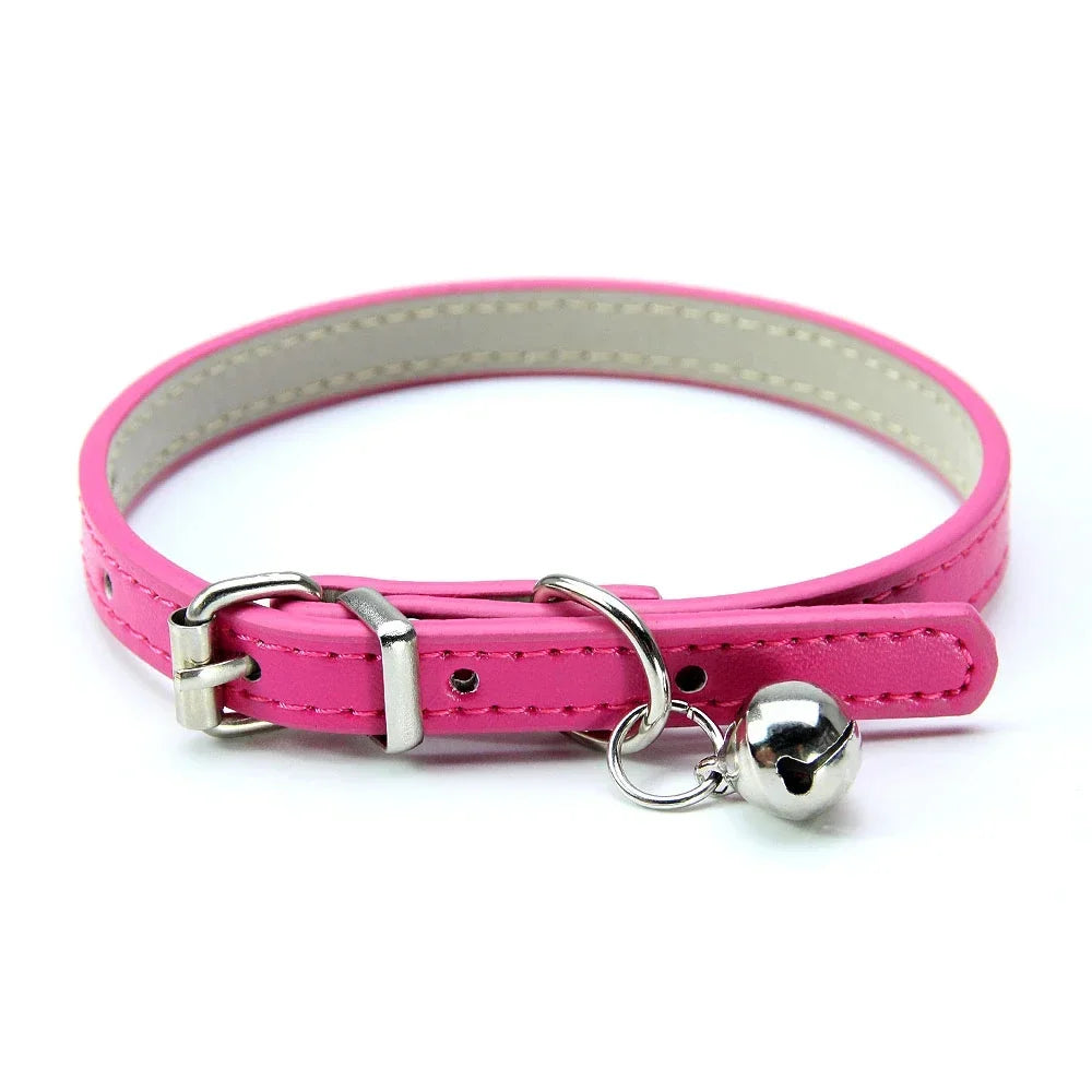 Elegant Leather Cat Collar with Bell - Safety Necklace for Small Dogs, Kittens, and Chihuahuas - Pet Accessories
