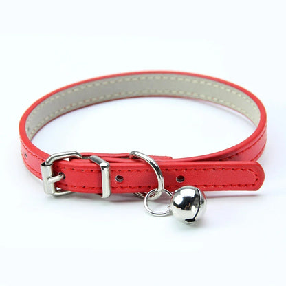 Elegant Leather Cat Collar with Bell - Safety Necklace for Small Dogs, Kittens, and Chihuahuas - Pet Accessories