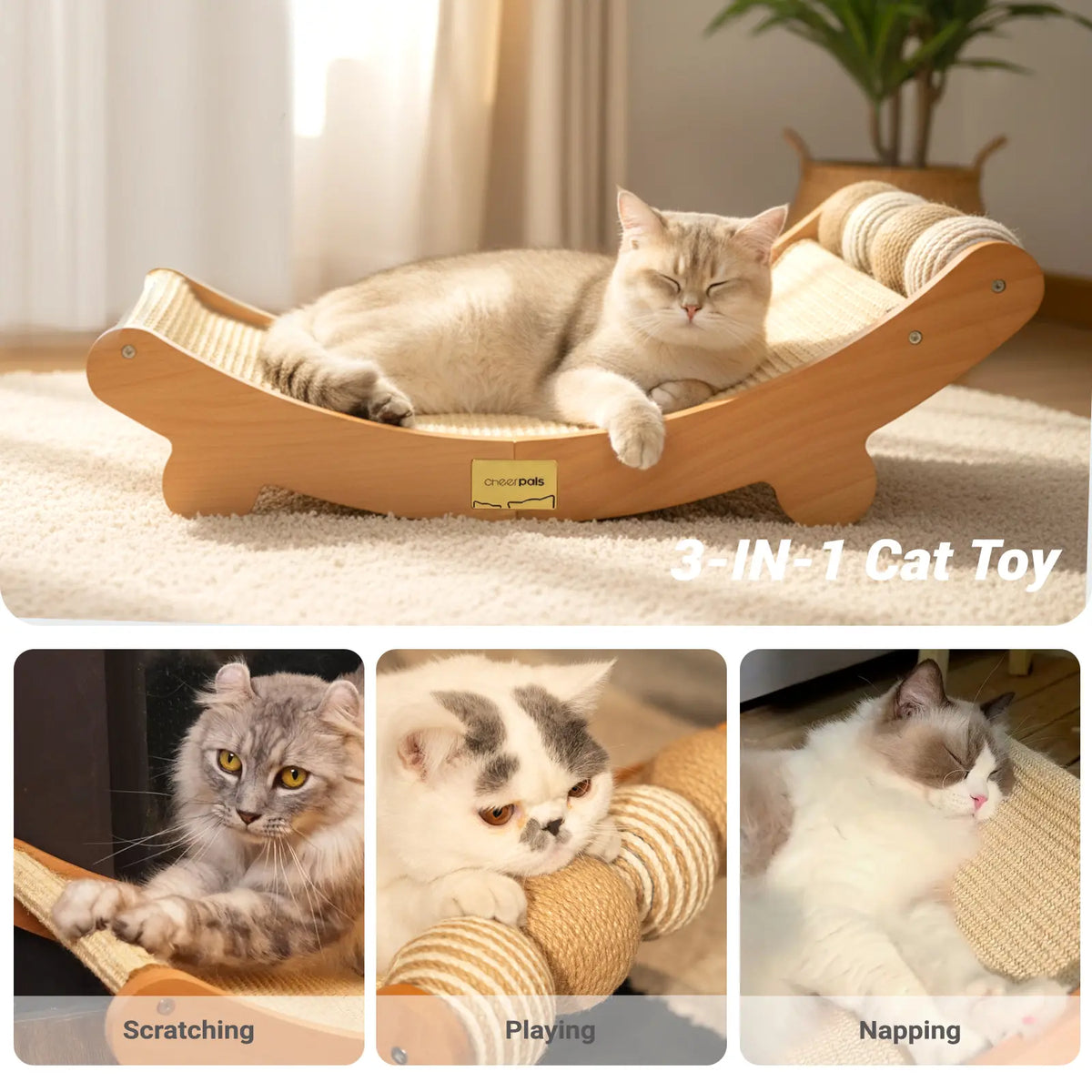 Sisal Cat Scratching Bed, Nartural Sisal Wear-Resisitant Cat Scratcher, Cat Paw Pad for Large Cats, Cat Scratching Board Protects Cat from Scratching, Wooden Cat Home Furniture