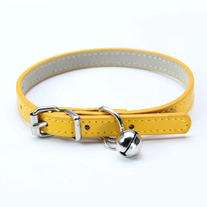 Elegant Leather Cat Collar with Bell - Safety Necklace for Small Dogs, Kittens, and Chihuahuas - Pet Accessories