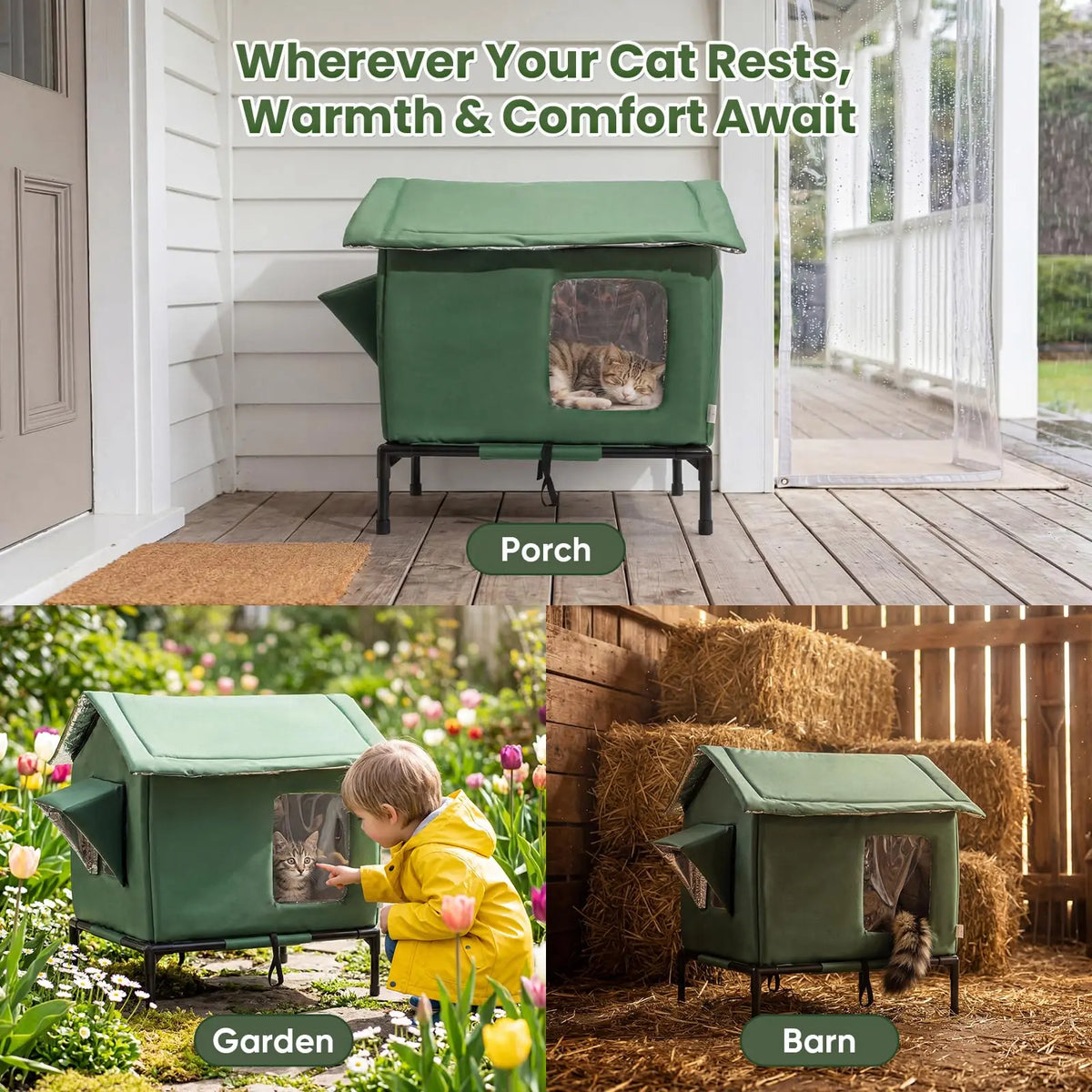 Outdoor Weatherproof Cat Shelter - Insulated All-Season House for Stray Cats, Spacious Interior (17.7"L x 15.7"W x 21.6"H), Windproof Design for Yard and Porch