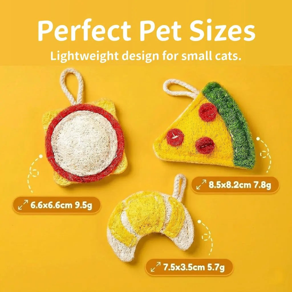 Natural Loofah Pet Chew Toy Set (3-Pack) - Food Shapes: Chicken Leg, Drumstick, Egg - Infused with Catnip & Silvervine, Antibacterial, Molar Teeth Cleaner, Anxiety Relief, Non-Toxic & Biodegradable for Cats, Kittens, and Dogs