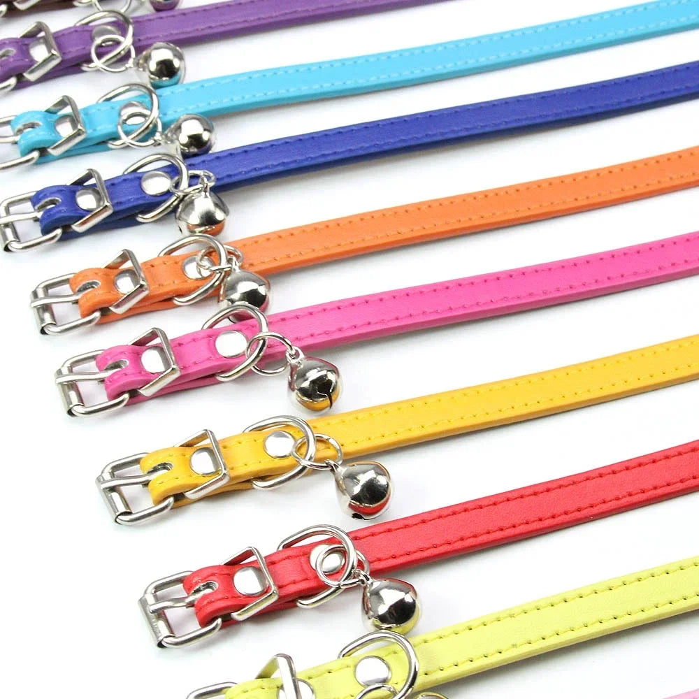 Elegant Leather Cat Collar with Bell - Safety Necklace for Small Dogs, Kittens, and Chihuahuas - Pet Accessories
