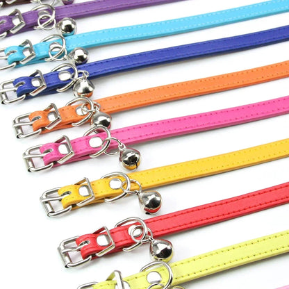 Elegant Leather Cat Collar with Bell - Safety Necklace for Small Dogs, Kittens, and Chihuahuas - Pet Accessories