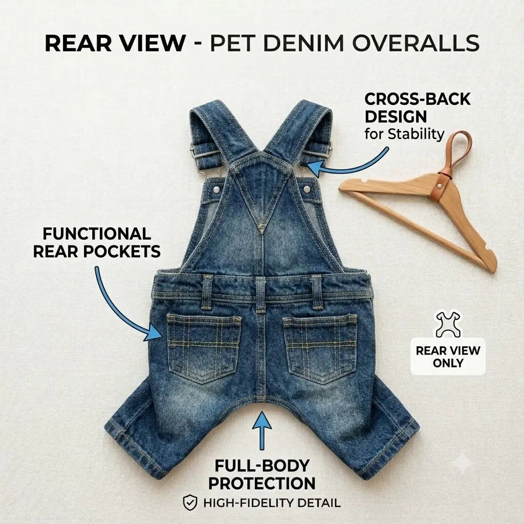 Dog & Cat Winter Denim Overalls - Polyester Fiber Apparel, Warm, Classic Look, XS-XL Fit, Hassle-Free Dressing, Sweater Compatible, Cozy Indoor Use, Realistic Overall Straps, Photo-Ready Design