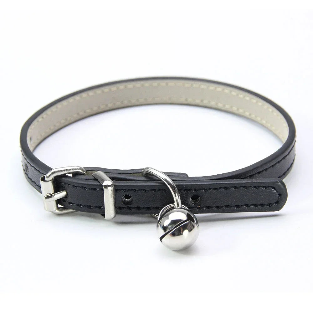 Elegant Leather Cat Collar with Bell - Safety Necklace for Small Dogs, Kittens, and Chihuahuas - Pet Accessories