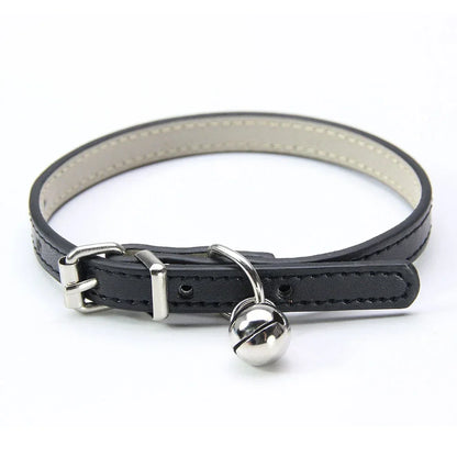 Elegant Leather Cat Collar with Bell - Safety Necklace for Small Dogs, Kittens, and Chihuahuas - Pet Accessories