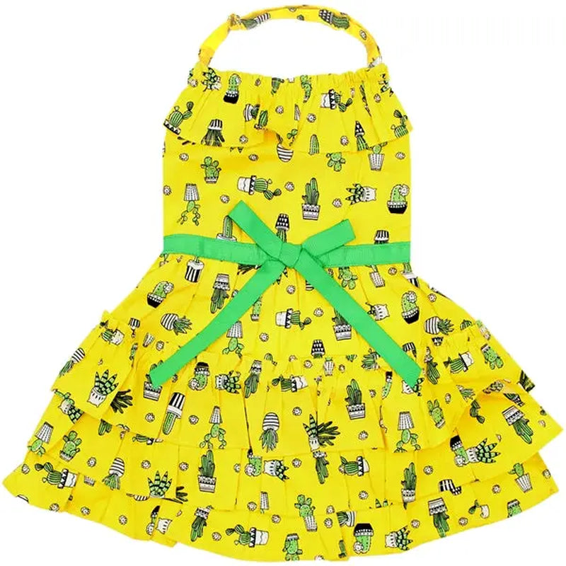 Parisian Pet 'Cactus Tiered Dress' Dog & Cat Shirt – Tropical Summer Outfit – Yellow