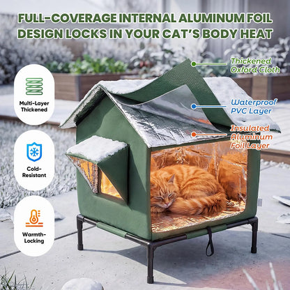 Outdoor Weatherproof Cat Shelter - Insulated All-Season House for Stray Cats, Spacious Interior (17.7"L x 15.7"W x 21.6"H), Windproof Design for Yard and Porch