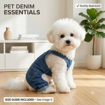 Dog & Cat Winter Denim Overalls - Polyester Fiber Apparel, Warm, Classic Look, XS-XL Fit, Hassle-Free Dressing, Sweater Compatible, Cozy Indoor Use, Realistic Overall Straps, Photo-Ready Design
