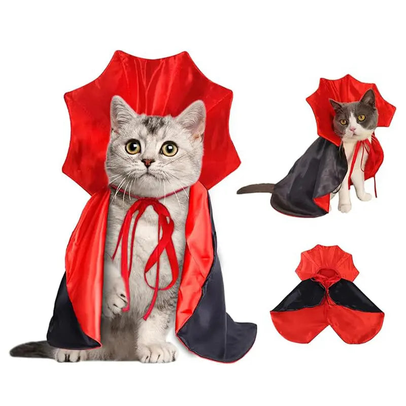 Halloween Pet Vampire Cape Costume, Reversible Spooky Dracula Cloak with Stand Collar for Cats & Dogs, Adjustable Party Cosplay Apparel