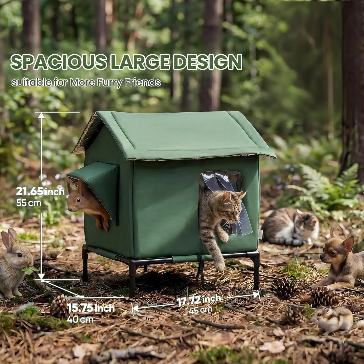 Outdoor Weatherproof Cat Shelter - Insulated All-Season House for Stray Cats, Spacious Interior (17.7"L x 15.7"W x 21.6"H), Windproof Design for Yard and Porch