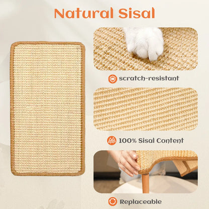 Sisal Cat Scratching Bed, Nartural Sisal Wear-Resisitant Cat Scratcher, Cat Paw Pad for Large Cats, Cat Scratching Board Protects Cat from Scratching, Wooden Cat Home Furniture