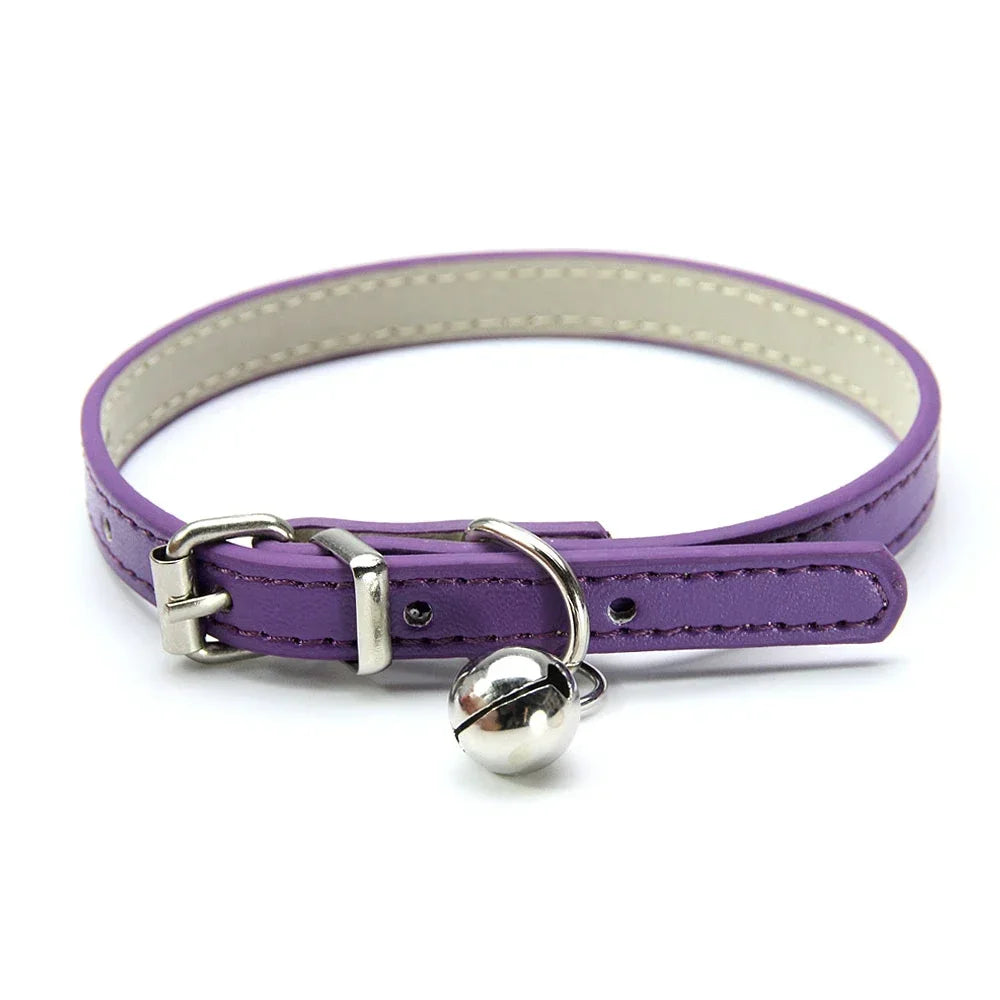 Elegant Leather Cat Collar with Bell - Safety Necklace for Small Dogs, Kittens, and Chihuahuas - Pet Accessories