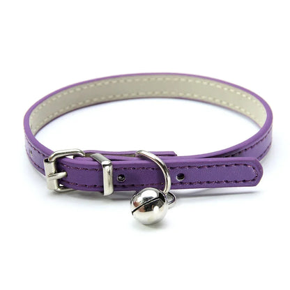 Elegant Leather Cat Collar with Bell - Safety Necklace for Small Dogs, Kittens, and Chihuahuas - Pet Accessories