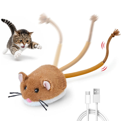 Potaroma Smart Rolling Plush Mouse Cat Toy - Automatic Motion-Activated Interactive Electric Toy, Rechargeable for Indoor Cats and Kittens