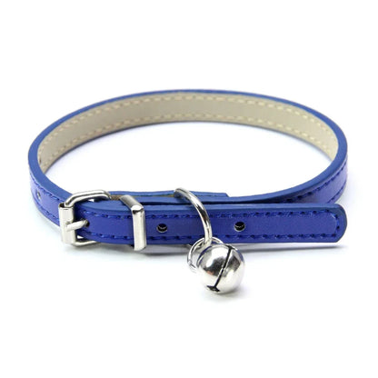 Elegant Leather Cat Collar with Bell - Safety Necklace for Small Dogs, Kittens, and Chihuahuas - Pet Accessories