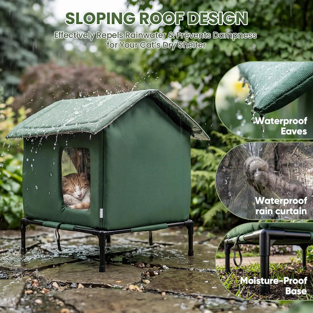 Outdoor Weatherproof Cat Shelter - Insulated All-Season House for Stray Cats, Spacious Interior (17.7"L x 15.7"W x 21.6"H), Windproof Design for Yard and Porch