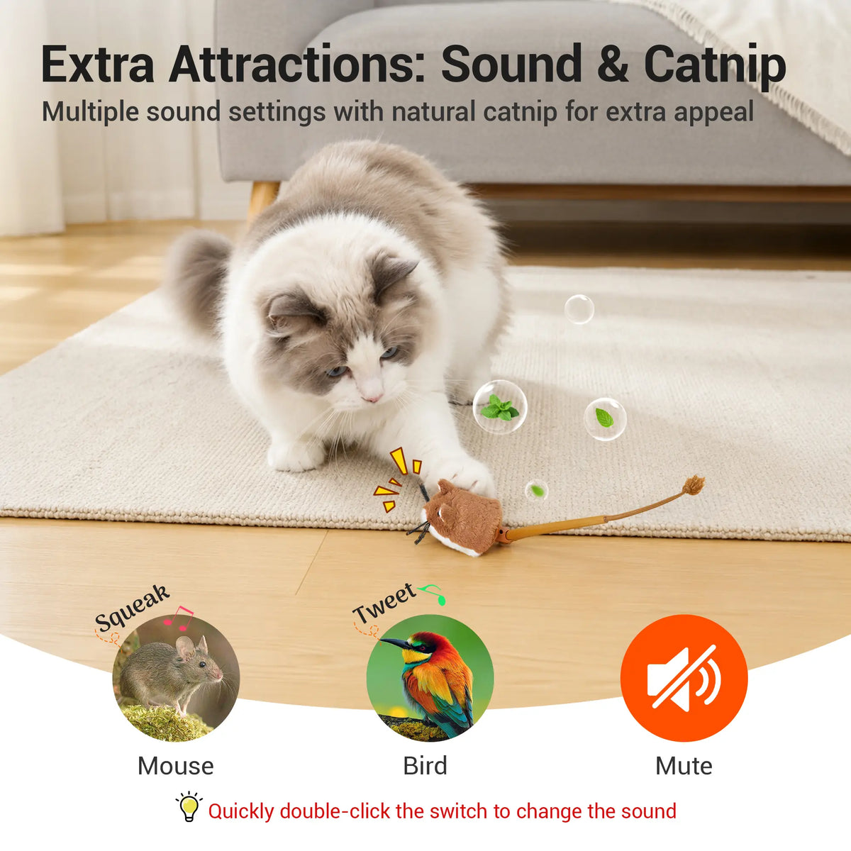 Potaroma Smart Rolling Plush Mouse Cat Toy - Automatic Motion-Activated Interactive Electric Toy, Rechargeable for Indoor Cats and Kittens