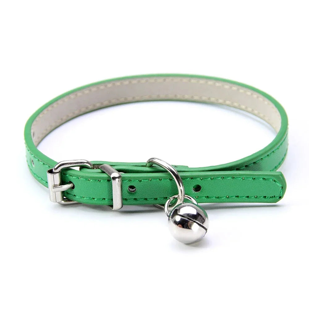 Elegant Leather Cat Collar with Bell - Safety Necklace for Small Dogs, Kittens, and Chihuahuas - Pet Accessories