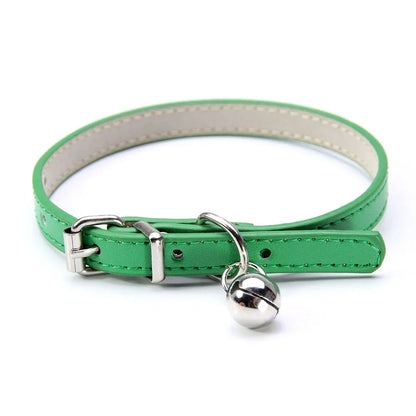 Elegant Leather Cat Collar with Bell - Safety Necklace for Small Dogs, Kittens, and Chihuahuas - Pet Accessories