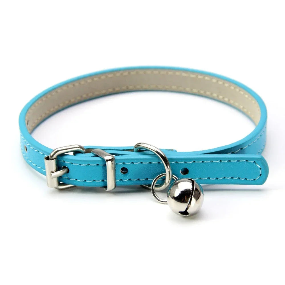 Elegant Leather Cat Collar with Bell - Safety Necklace for Small Dogs, Kittens, and Chihuahuas - Pet Accessories