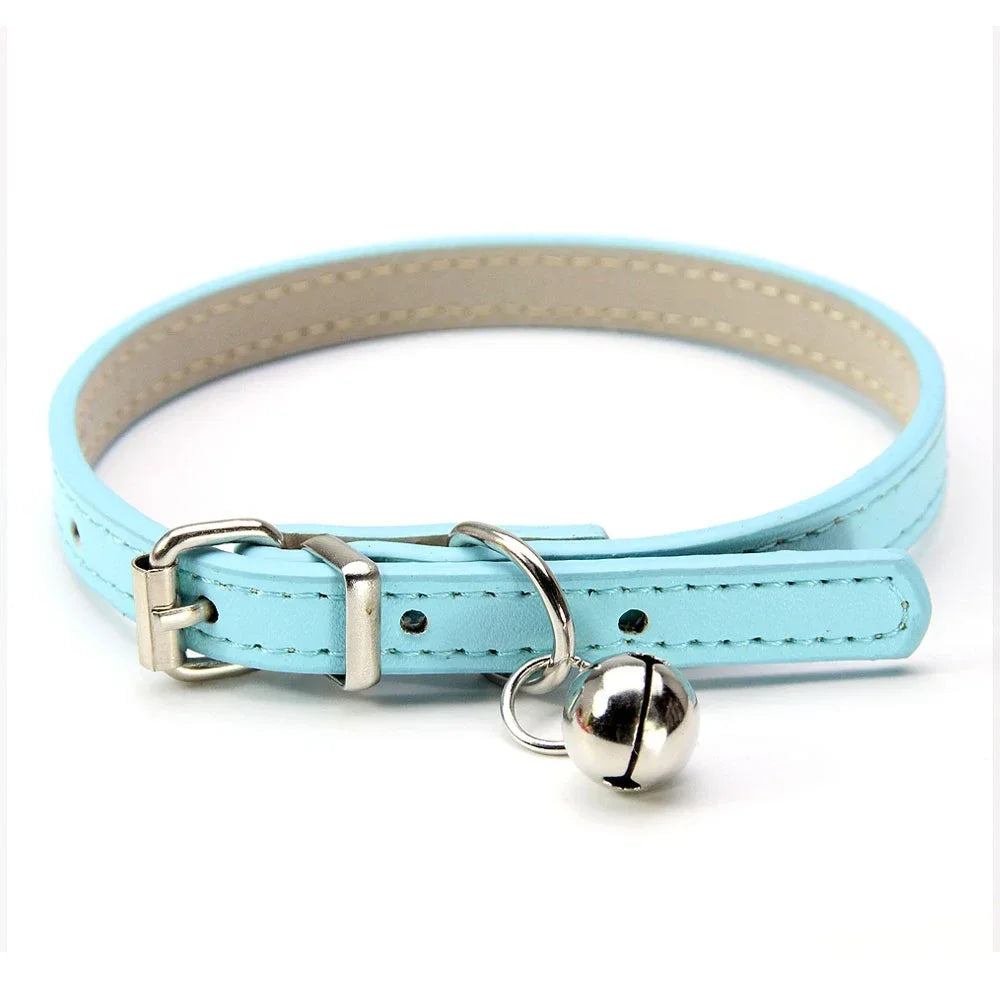 Elegant Leather Cat Collar with Bell - Safety Necklace for Small Dogs, Kittens, and Chihuahuas - Pet Accessories